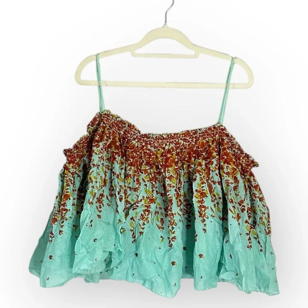 Free People L2146 Turquoise Instant Crush Printed Top Women's Size Large NEW